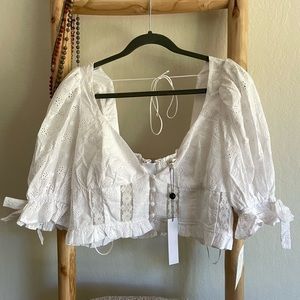 For love and lemons Jean Blouse NWT